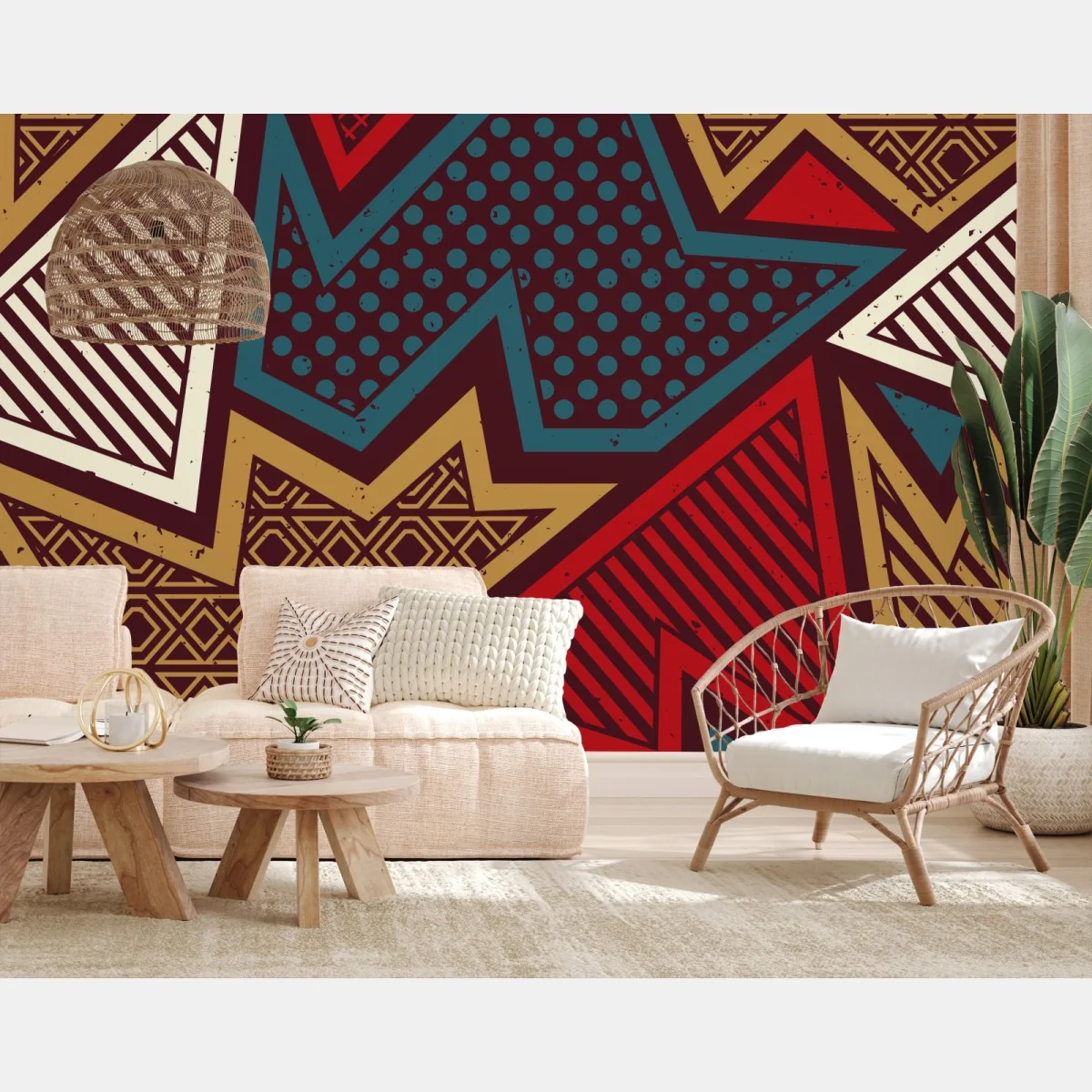 Papier peint motif géométrique ethnique aux étoiles et couleurs vives – Wallnifity® Papier peint motif géométrique ethnique aux étoiles et couleurs vives – Wallnifity®