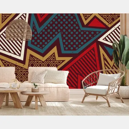 Papier peint motif géométrique ethnique aux étoiles et couleurs vives – Wallnifity®