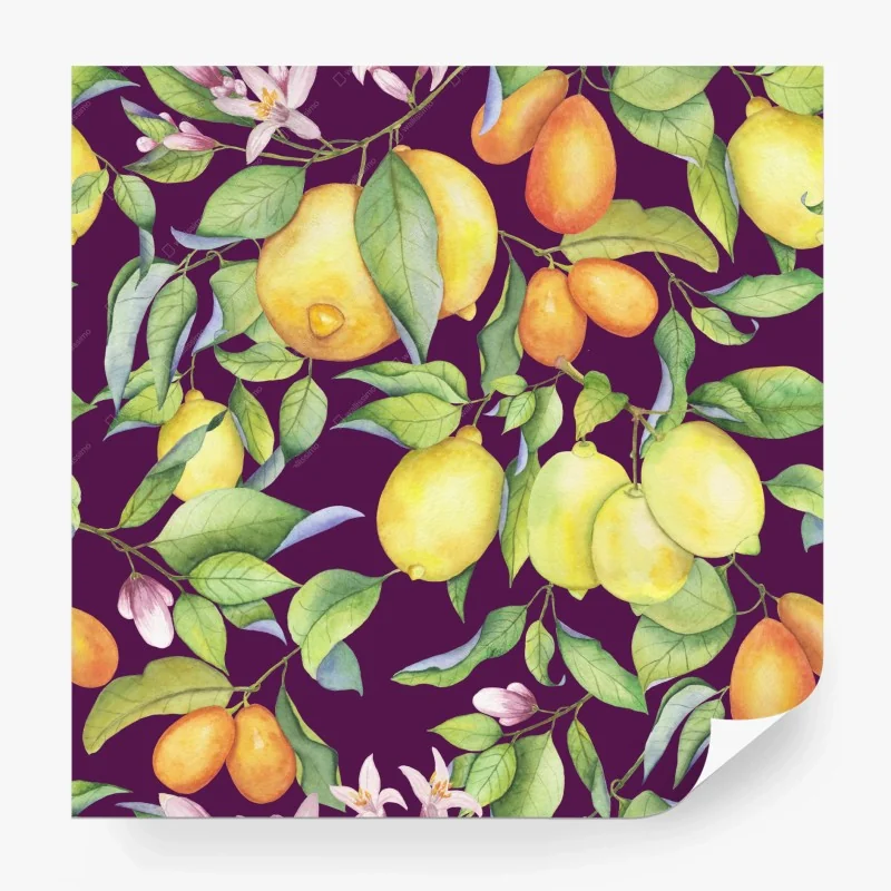 Papier peint motif d'agrumes aquarelle sur fond violet – Wallnifity® Papier peint motif d'agrumes aquarelle sur fond violet – Wallnifity®