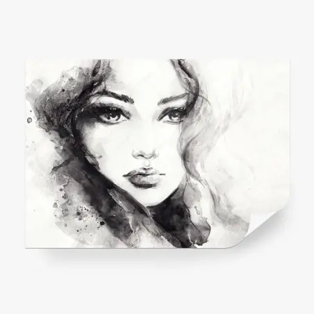 Papier peint portrait aquarelle féminin en noir et blanc – Wallnifity®