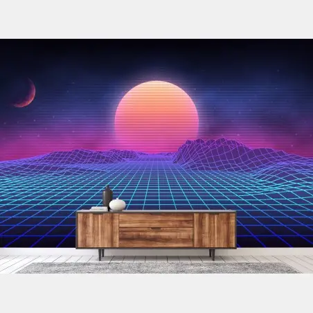 Papier peint paysage néon rétro-futuriste – Wallnifity®