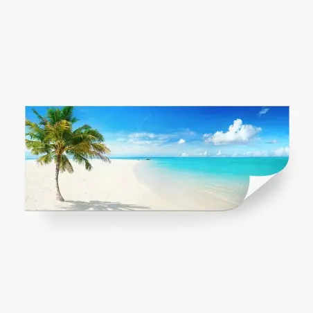 Papier peint plage paradisiaque avec palmier solitaire – Wallnifity®