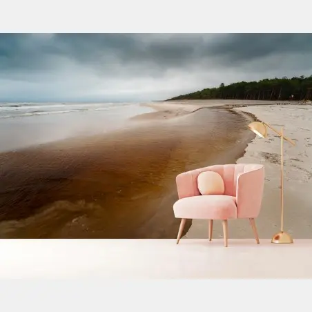 Papier peint rivage tranquille sous un ciel orageux – Wallnifity®