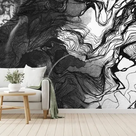 Papier peint profil organique en encre noire – Wallnifity®