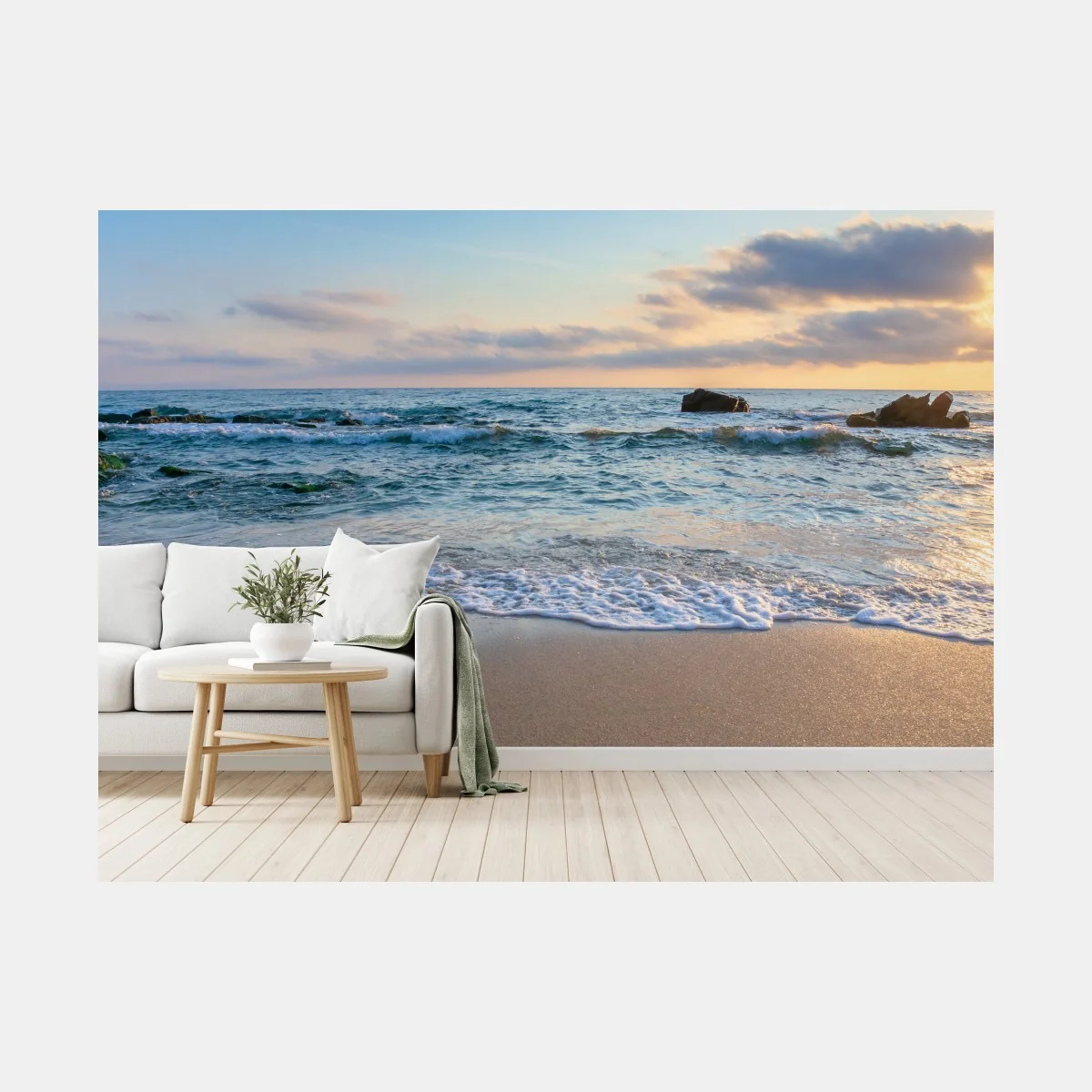 Papier peint lever de soleil sur la plage rocheuse – Wallnifity® Papier peint lever de soleil sur la plage rocheuse – Wallnifity®