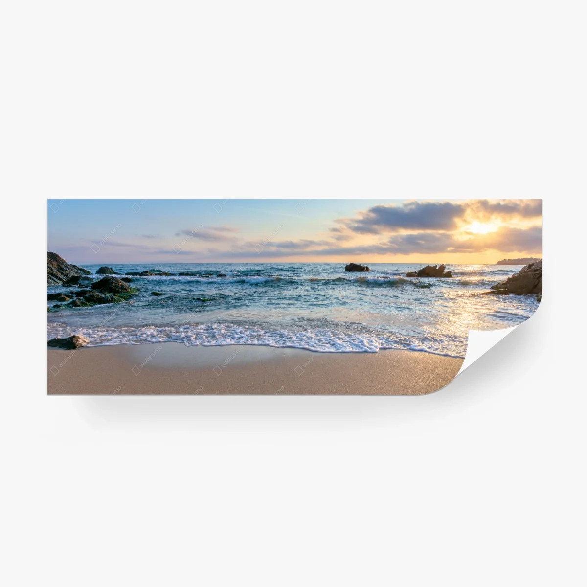 Papier peint lever de soleil sur la plage rocheuse – Wallnifity® Papier peint lever de soleil sur la plage rocheuse – Wallnifity®