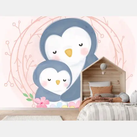 Papier peint douce étreinte de manchots – Wallnifity®