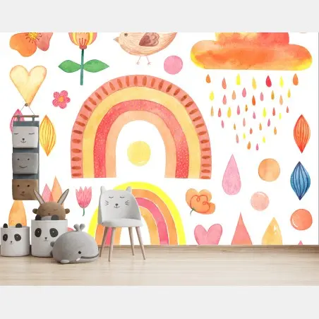 Papier peint motifs arc-en-ciel scandinaves aux tons chauds – Wallnifity®