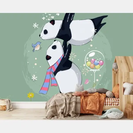 Papier peint deux pandas complices au jardin – Wallnifity®