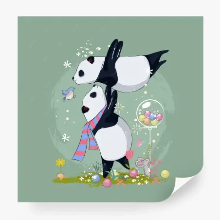 Papier peint deux pandas complices au jardin – Wallnifity®