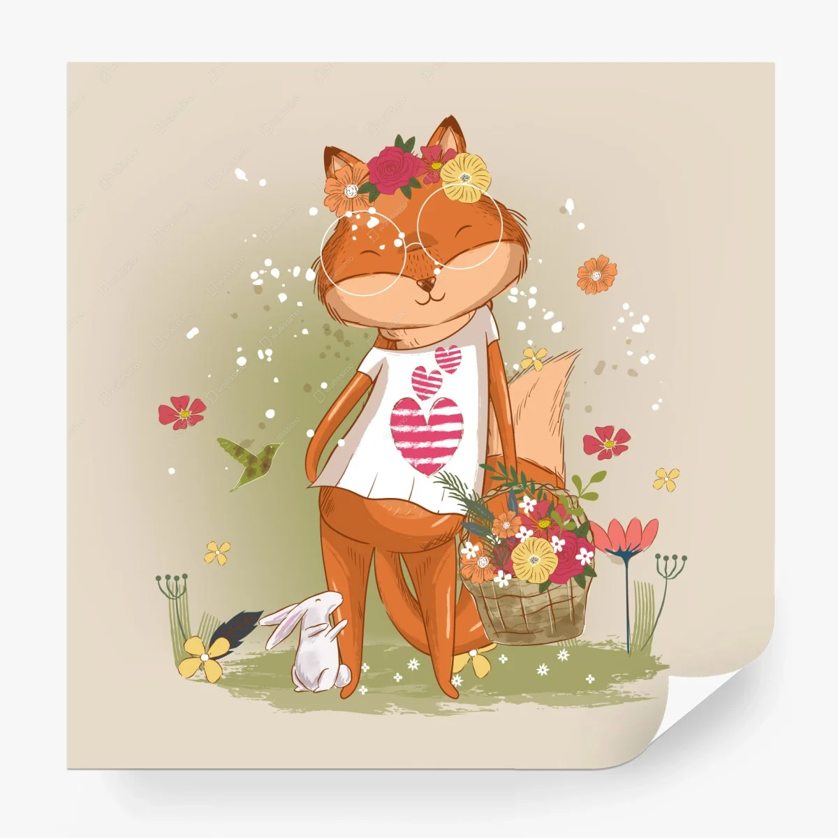 Papier peint renarde fleurie au cœur tendre – Wallnifity® Papier peint renarde fleurie au cœur tendre – Wallnifity®