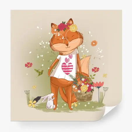Papier peint renarde fleurie au cœur tendre – Wallnifity®