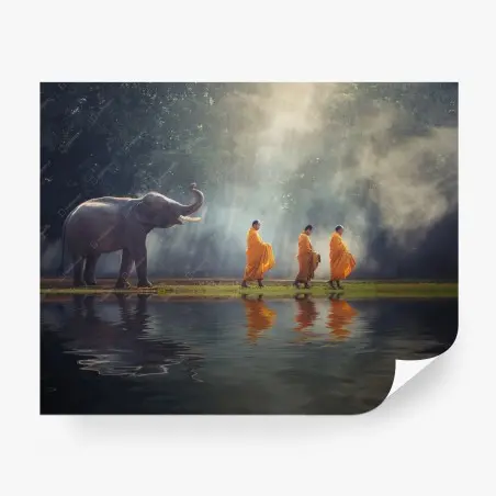 Papier peint procession de moines bouddhistes et éléphant en Thaïlande – Wallnifity®