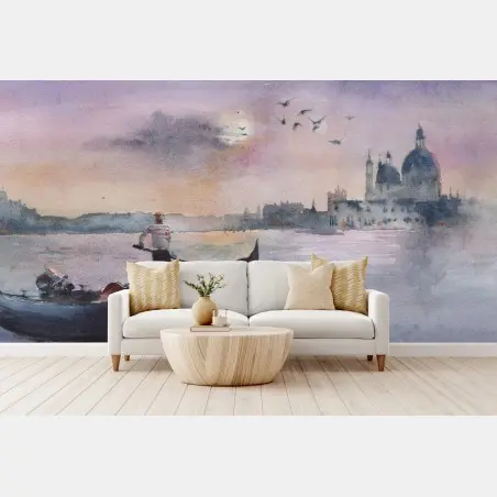 Papier peint coucher de soleil à Venise en aquarelle – Wallnifity®
