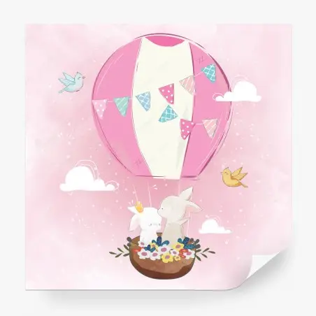 Papier peint ballon rose et lapins câlins – Wallnifity®