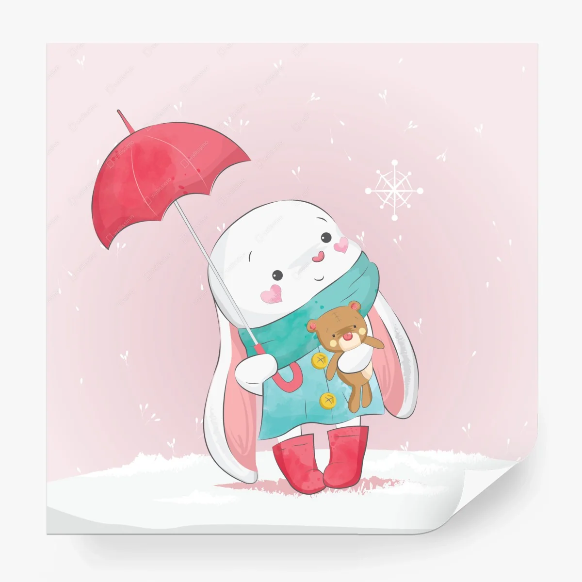 Papier peint lapin mignon au parapluie rose – Wallnifity® Papier peint lapin mignon au parapluie rose – Wallnifity®