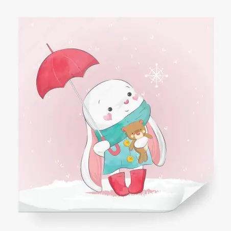Papier peint lapin mignon au parapluie rose – Wallnifity®