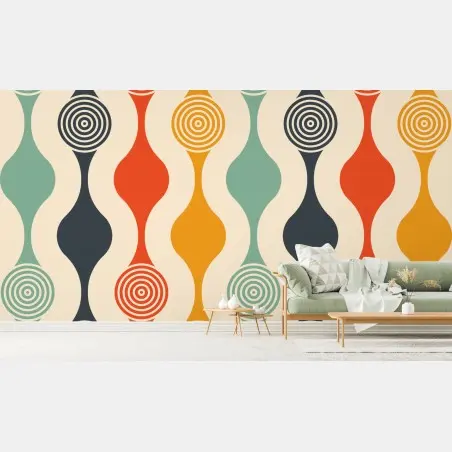 Papier peint motif géométrique rétro aux cercles concentriques – Wallnifity®