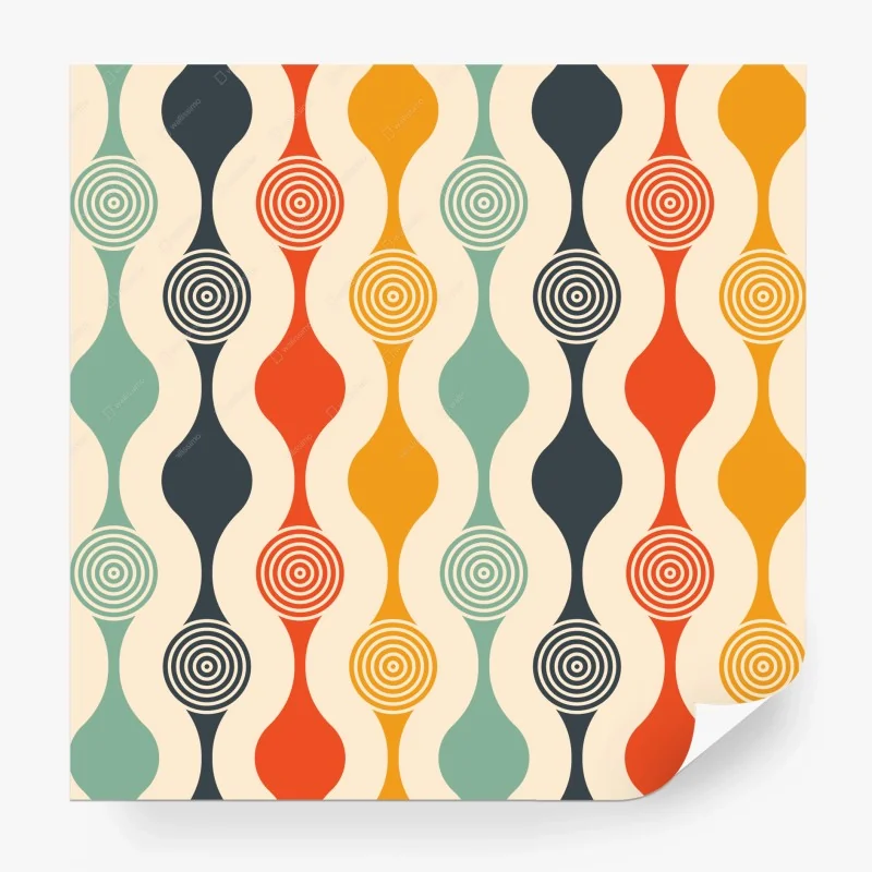 Papier peint motif géométrique rétro aux cercles concentriques – Wallnifity®