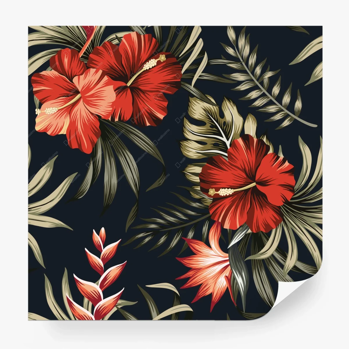 Papier peint motif hibiscus tropical sur fond sombre – Wallnifity® Papier peint motif hibiscus tropical sur fond sombre – Wallnifity®