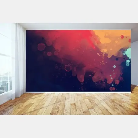 Papier peint composition abstraite aux teintes chaudes et bleues – Wallnifity®