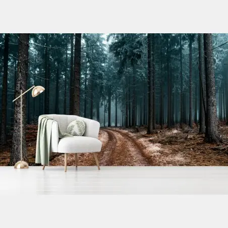Papier peint sentier brumeux au cœur de la forêt – Wallnifity®