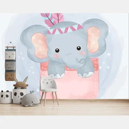 Papier peint éléphant mignon dans la poche rose – Wallnifity®