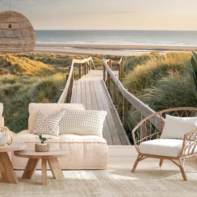 Papier peint passerelle vers l'océan au coucher de soleil – Wallnifity® Papier peint passerelle vers l'océan au coucher de soleil – Wallnifity®