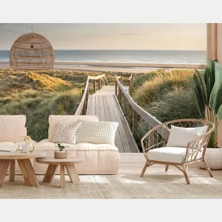 Papier peint passerelle vers l'océan au coucher de soleil – Wallnifity®