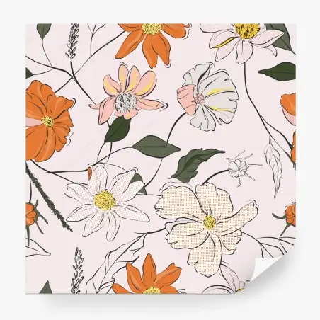 Papier peint motif floral délicat aux fleurs orange et blanches – Wallnifity®