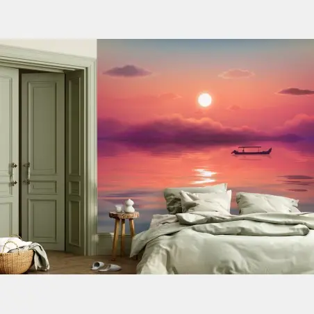 Papier peint coucher de soleil en mer au ton pastel – Wallnifity®
