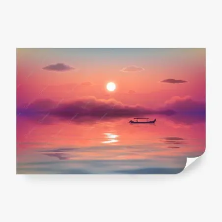 Papier peint coucher de soleil en mer au ton pastel – Wallnifity®