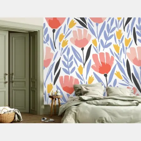 Papier peint motif floral printanier aux tons pastels – Wallnifity®
