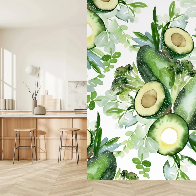 Papier peint motif aquarelle avocat et feuillages verts – Wallnifity® Papier peint motif aquarelle avocat et feuillages verts – Wallnifity®