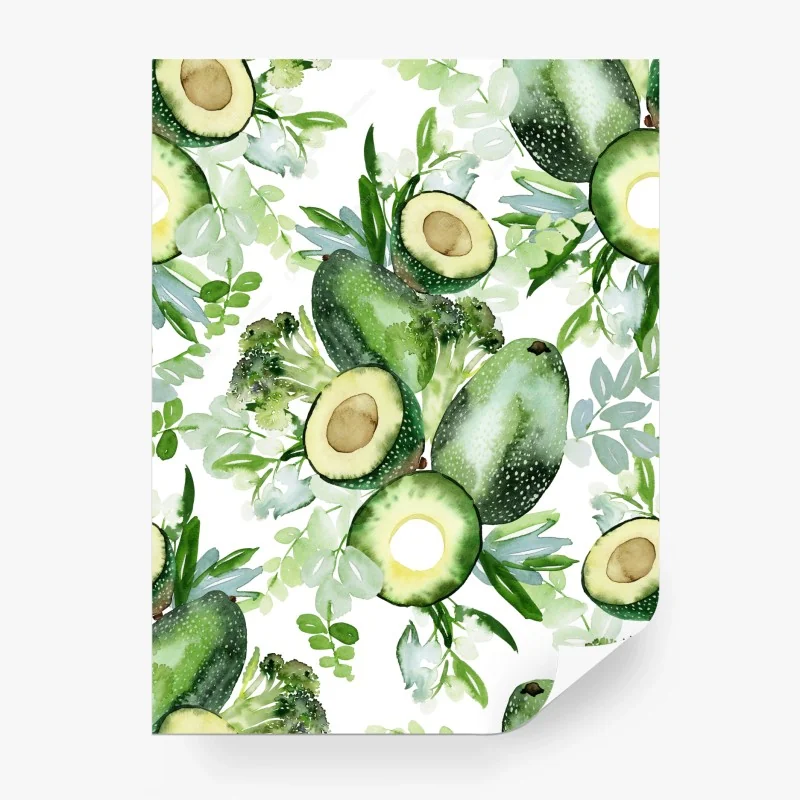 Papier peint motif aquarelle avocat et feuillages verts – Wallnifity® Papier peint motif aquarelle avocat et feuillages verts – Wallnifity®