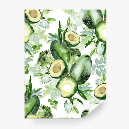 Papier peint motif aquarelle avocat et feuillages verts – Wallnifity®