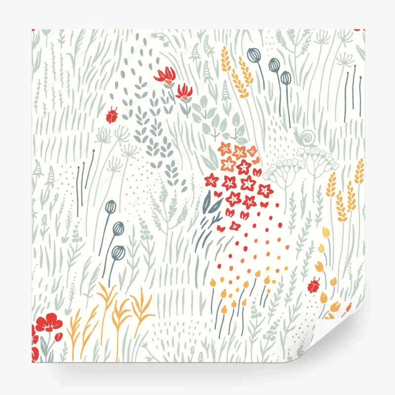 Papier peint motif floral champêtre aux accents rouges et jaunes – Wallnifity® Papier peint motif floral champêtre aux accents rouges et jaunes – Wallnifity®
