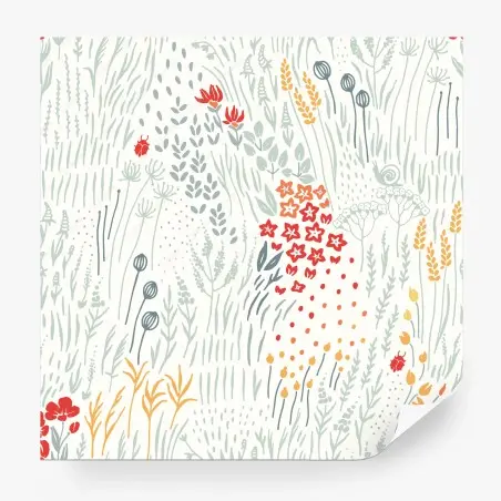 Papier peint motif floral champêtre aux accents rouges et jaunes – Wallnifity®