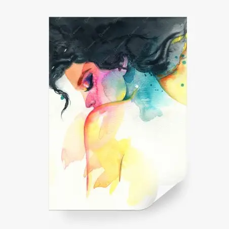 Papier peint portrait aquarelle coloré d'une femme – Wallnifity®
