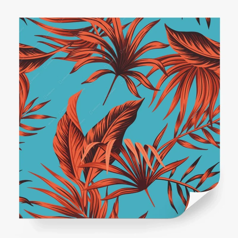 Papier peint motif tropical feuilles orange sur fond turquoise – Wallnifity® Papier peint motif tropical feuilles orange sur fond turquoise – Wallnifity®