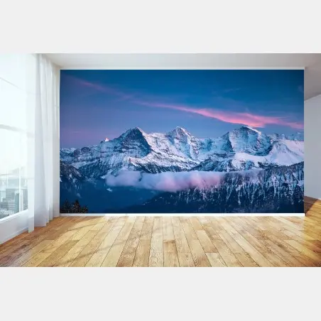 Papier peint paysage alpin bleu hivernal avec Eiger, Mönch et Jungfrau – Wallnifity®