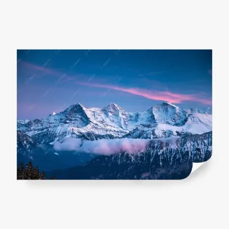 Papier peint paysage alpin bleu hivernal avec Eiger, Mönch et Jungfrau – Wallnifity®