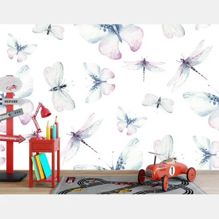 Papier peint papillons et libellules en aquarelle – Wallnifity®