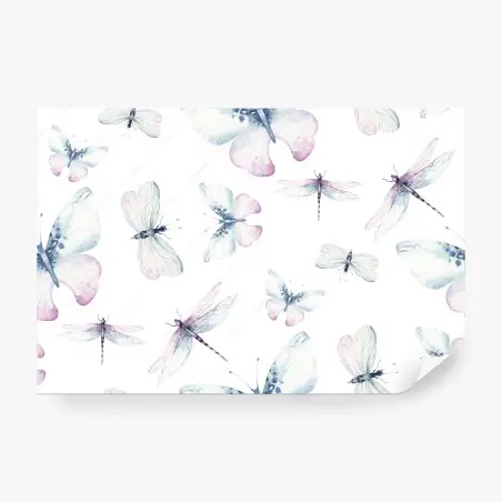 Papier peint papillons et libellules en aquarelle – Wallnifity®