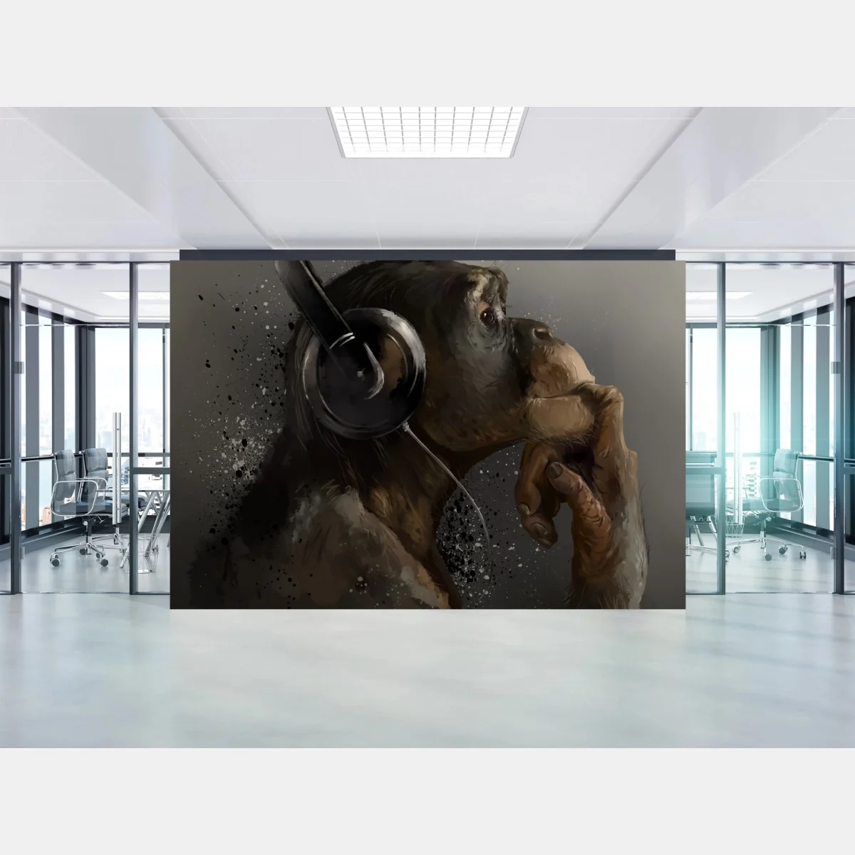 Papier peint singe pensif aux écouteurs en illustration moderne – Wallnifity® Papier peint singe pensif aux écouteurs en illustration moderne – Wallnifity®