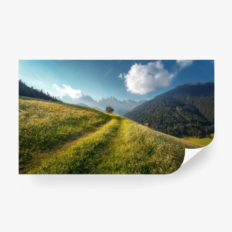 Papier peint sentier vers les Dolomites : paysage alpin ensoleillé – Wallnifity®