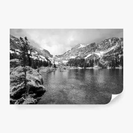 Papier peint paysage alpin serein en noir et blanc – Wallnifity®