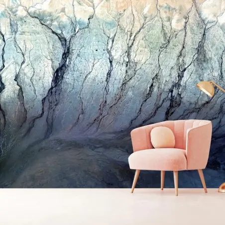 Papier peint paysage glaciaire abstrait aux veines bleues – Wallnifity®
