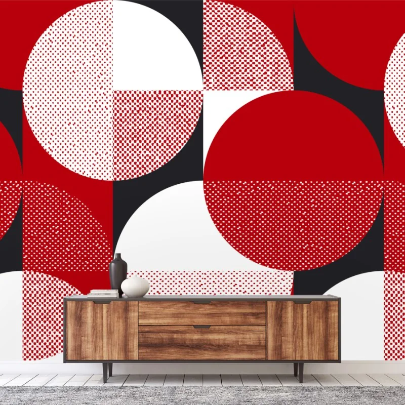 Papier peint motif bauhaus géométrique rouge et noir – Wallnifity® Papier peint motif bauhaus géométrique rouge et noir – Wallnifity®