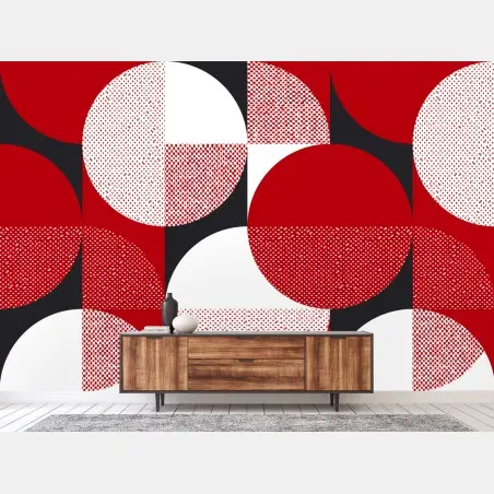 Papier peint motif bauhaus géométrique rouge et noir – Wallnifity®